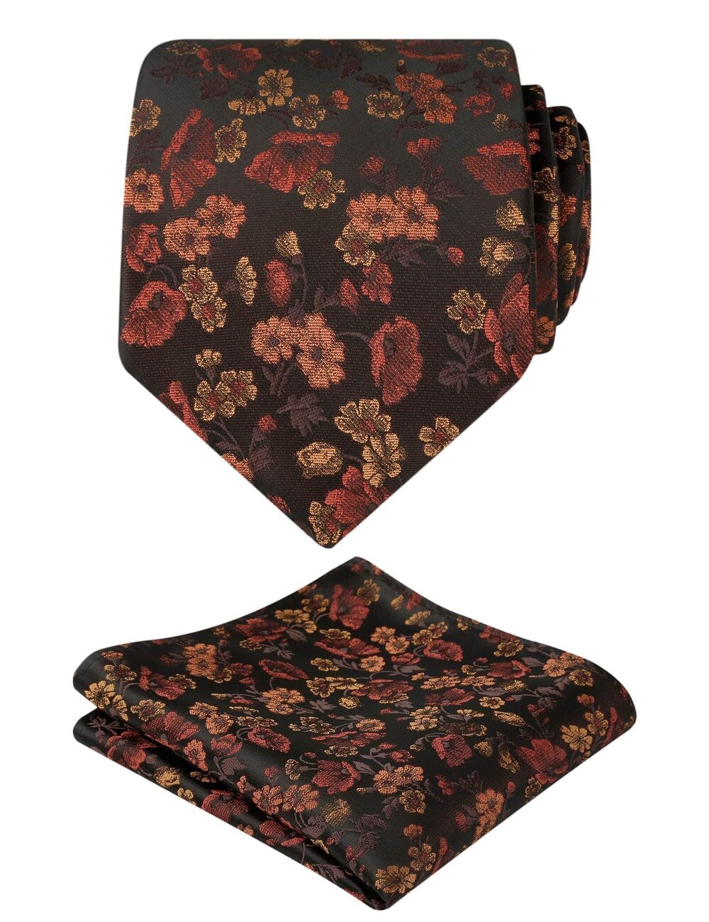 3357 3.15inches Flower Patterned Tie with Floral Printed Pocket Square